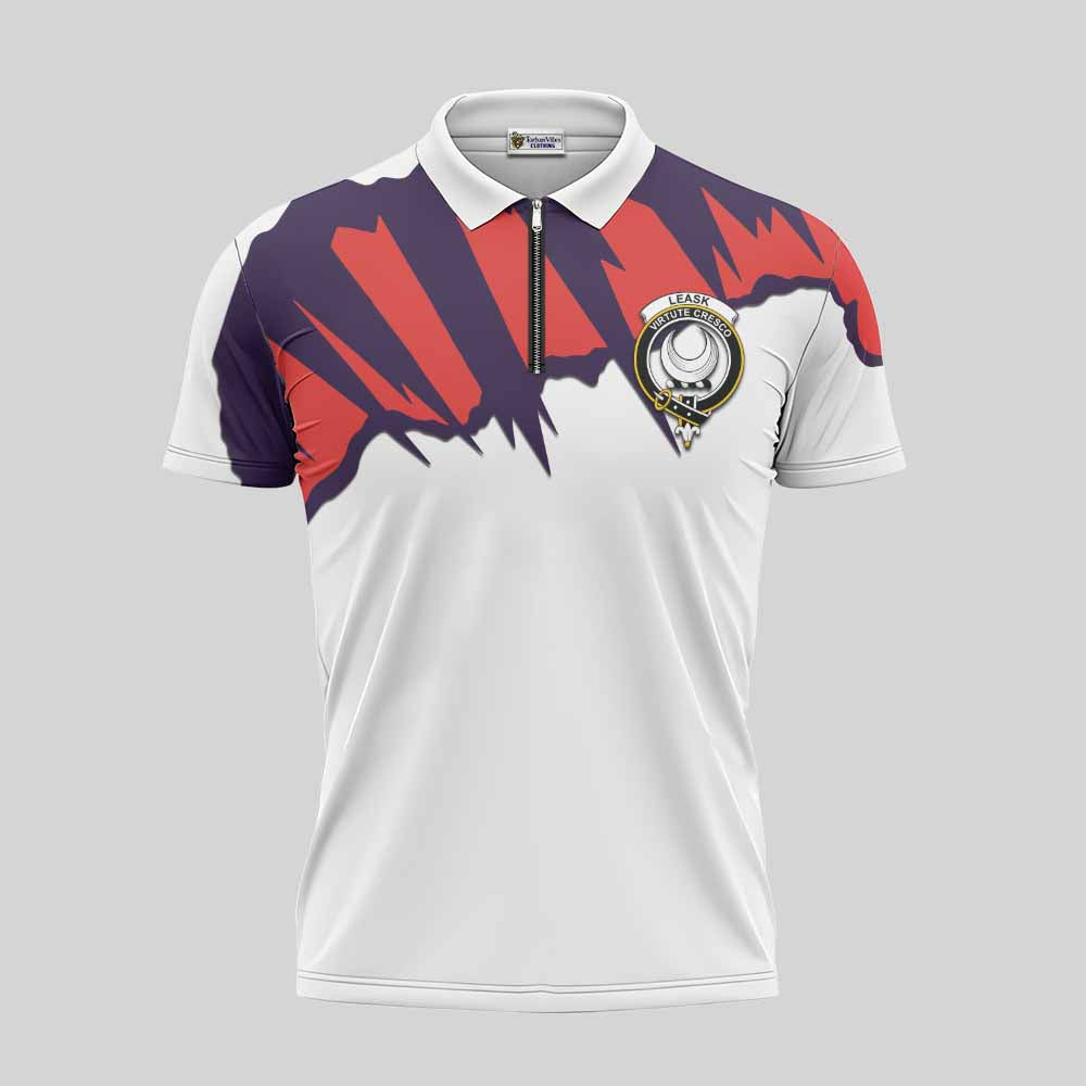 Leask Clan Crest Zipper Polo Shirt with Retro Sport Style Unisex - 2D-tartanvibesclothing