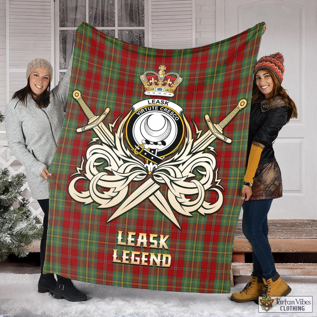 Tartan Vibes Clothing Leask Tartan Blanket with Clan Crest and the Golden Sword of Courageous Legacy