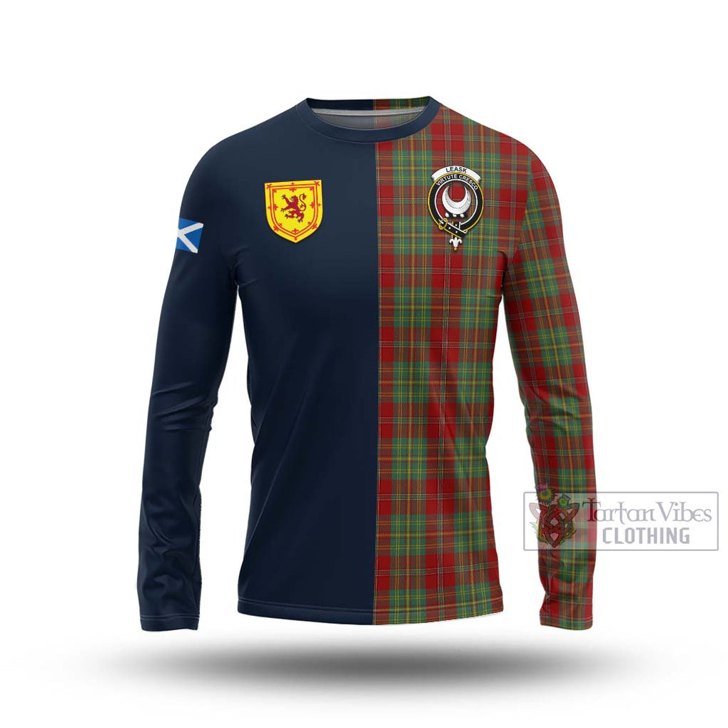 Tartan Vibes Clothing Leask Tartan Long Sleeve T-Shirt with Scottish Lion Royal Arm Half Style