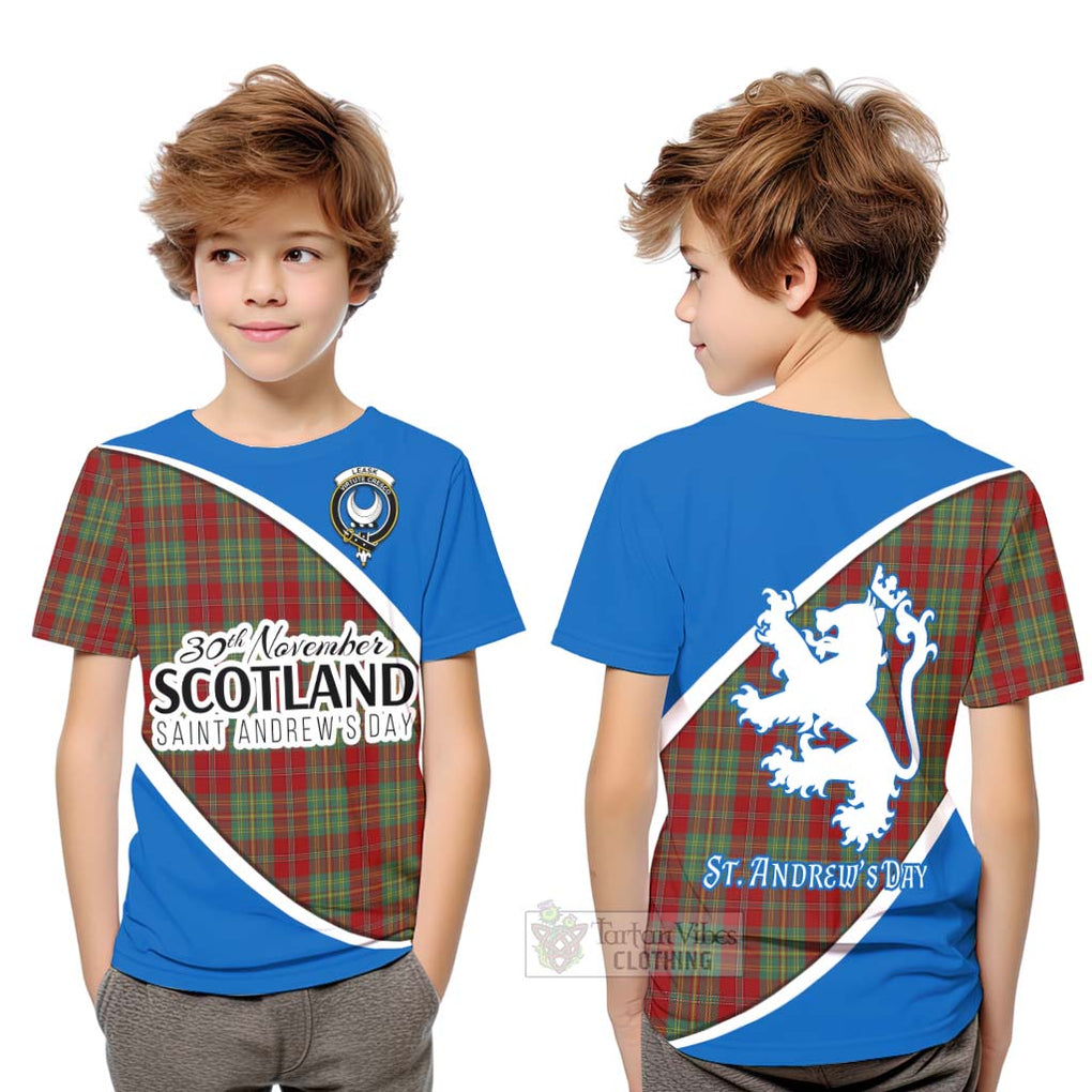 Tartan Vibes Clothing Leask Family Crest Tartan Kid T-Shirt Celebrate Saint Andrew's Day in Style