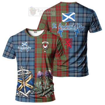 Leask Tartan T-Shirt Happy St. Andrew's Day Half Tartan Style