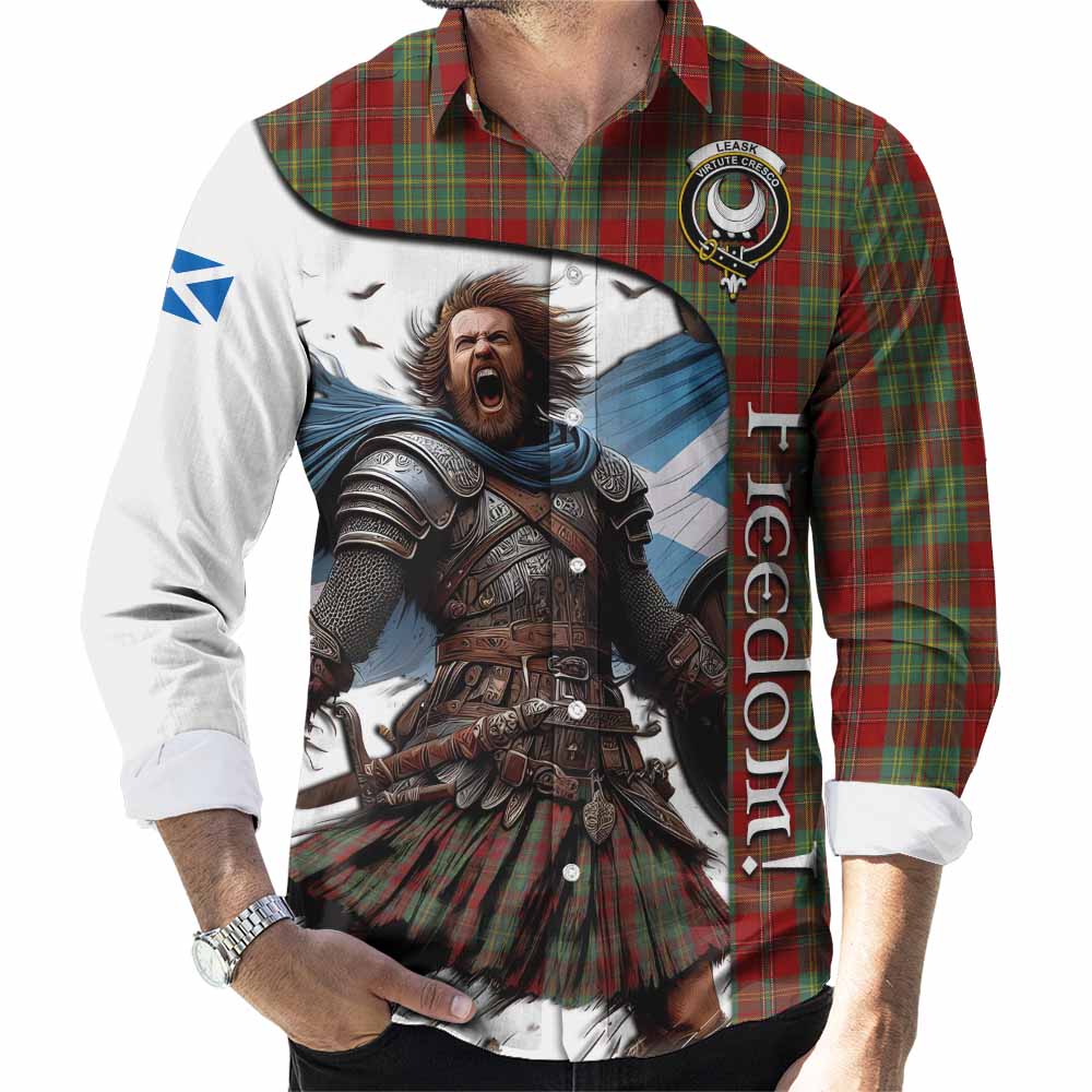 Tartan Vibes Clothing Leask Crest Tartan Long Sleeve Button Shirt Inspired by the Freedom of Scottish Warrior