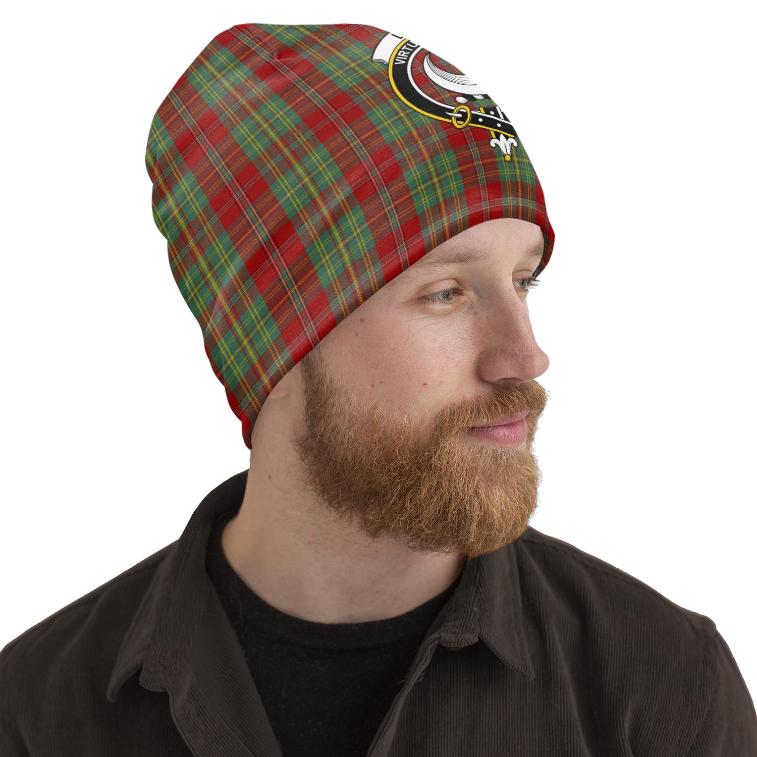 Leask Tartan Beanies Hat with Family Crest One Size 10.5*10.2 inches - Tartan Vibes Clothing