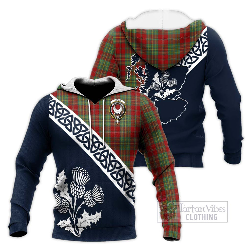 Tartan Vibes Clothing Leask Tartan Knitted Hoodie Featuring Thistle and Scotland Map