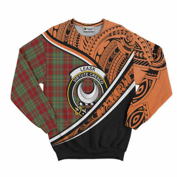 Leask Crest Tartan Sweatshirt with Polynesian Vibes Style - Orange Version