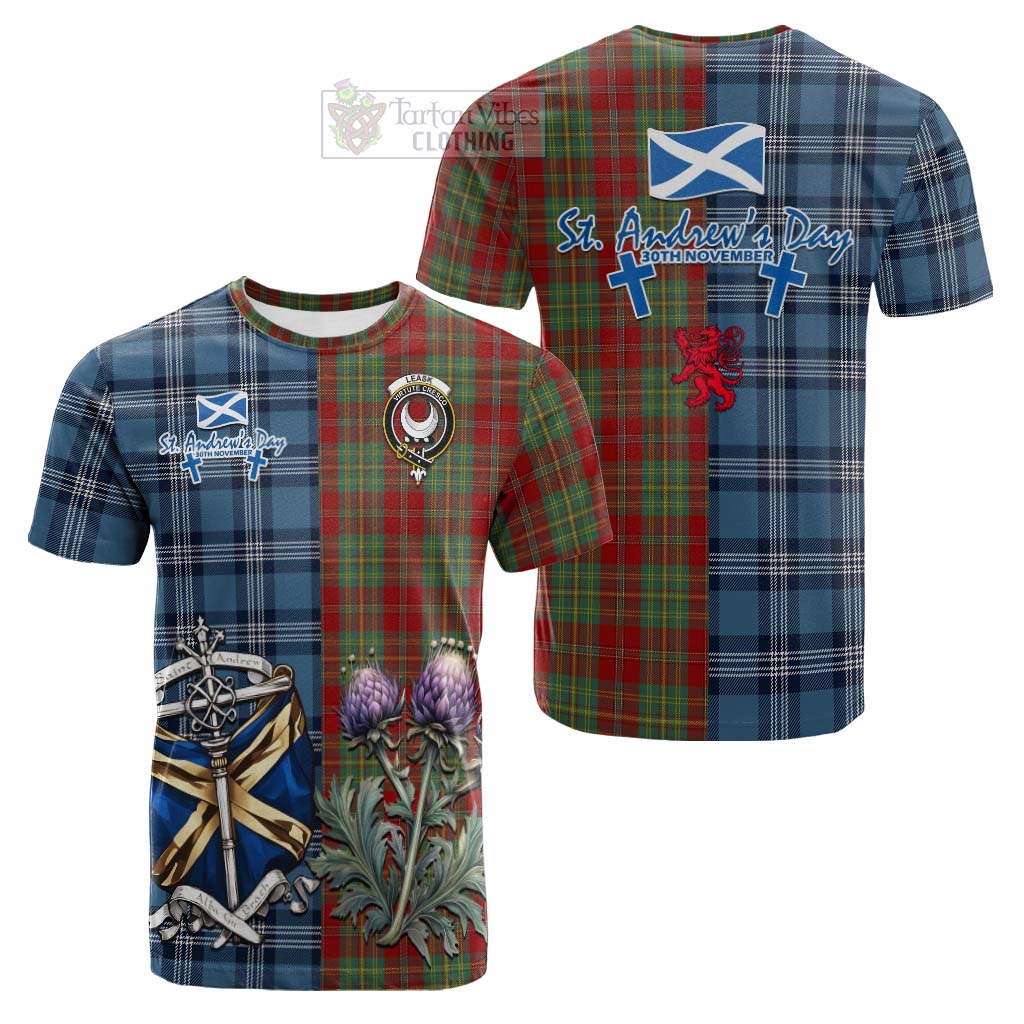 Tartan Vibes Clothing Leask Tartan Cotton T-shirt Happy St. Andrew's Day Half Tartan Style