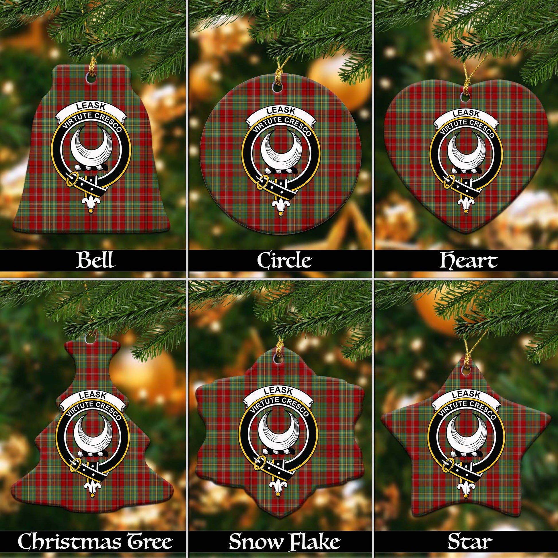 Leask Tartan Christmas Ornaments with Family Crest - Tartanvibesclothing