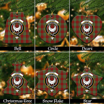 Leask Tartan Christmas Ceramic Ornaments with Family Crest