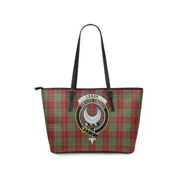 Leask Tartan Leather Tote Bag with Family Crest