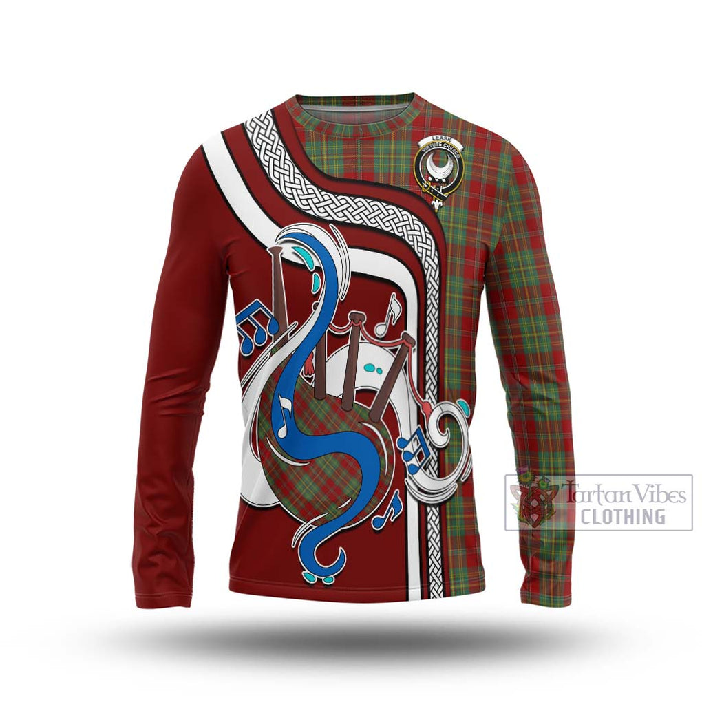 Tartan Vibes Clothing Leask Tartan Long Sleeve T-Shirt with Epic Bagpipe Style