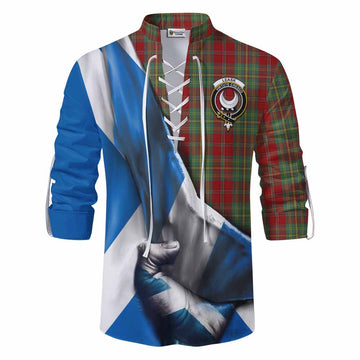 Leask Tartan Ghillie Kilt Shirt with Family Crest Scotland Patriotic Style