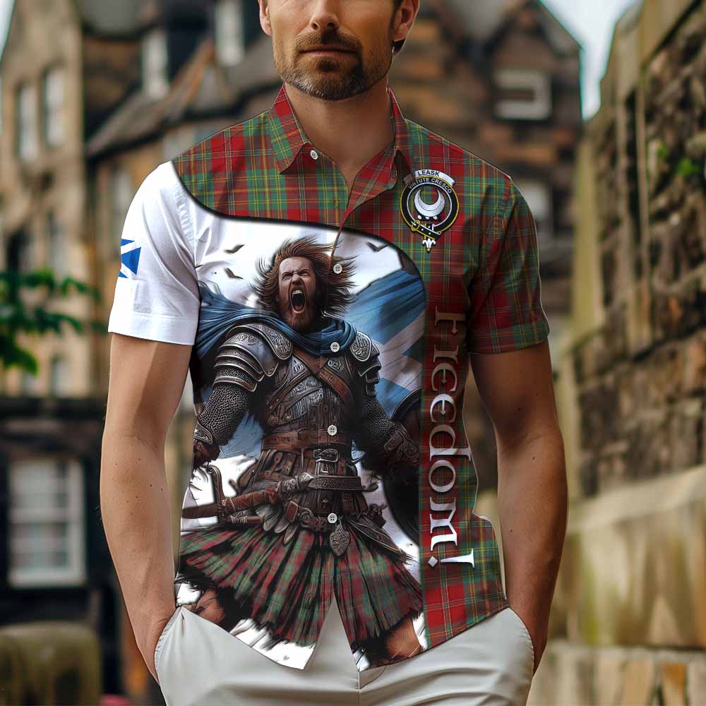 Tartan Vibes Clothing Leask Crest Tartan Short Sleeve Button Shirt Inspired by the Freedom of Scottish Warrior