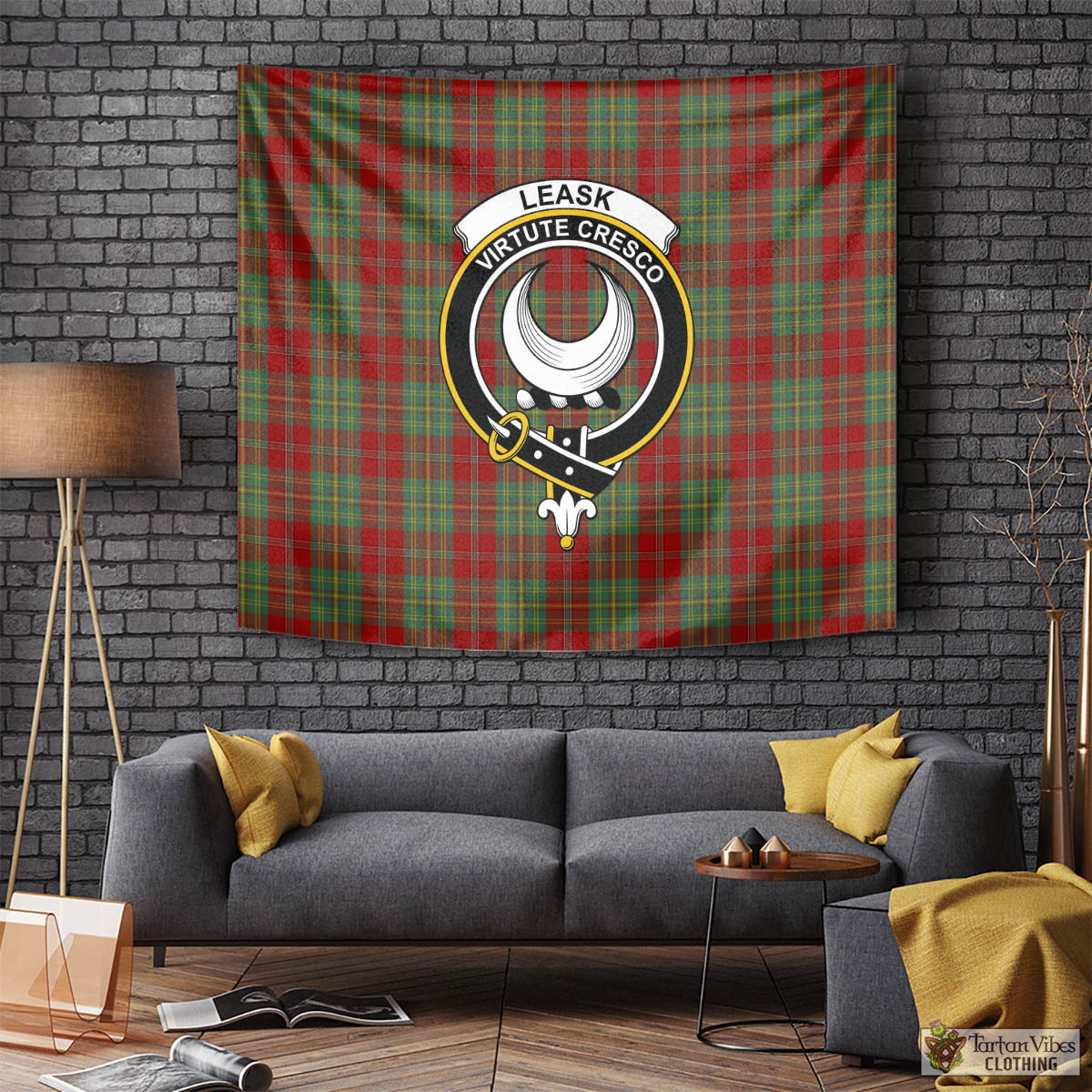 Tartan Vibes Clothing Leask Tartan Tapestry Wall Hanging and Home Decor for Room with Family Crest