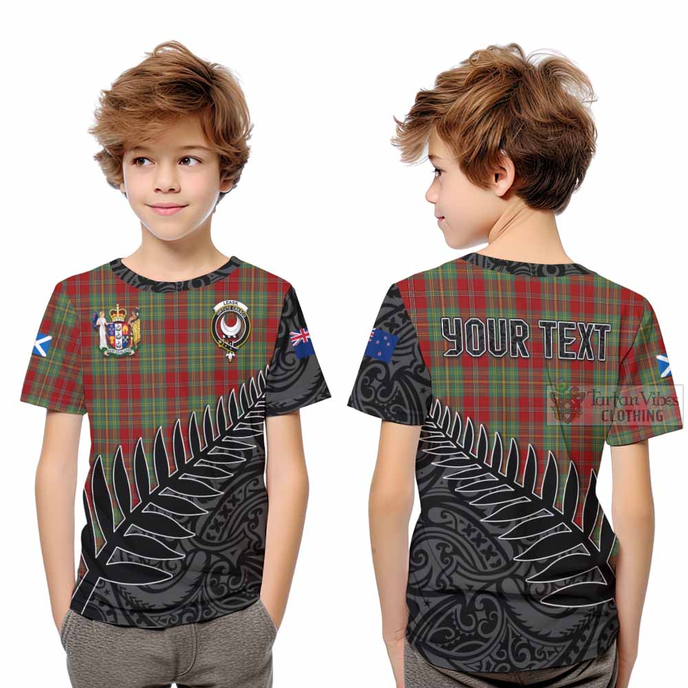 Tartan Vibes Clothing Leask Crest Tartan Kid T-Shirt with New Zealand Silver Fern Half Style