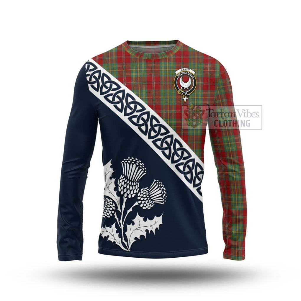 Tartan Vibes Clothing Leask Tartan Long Sleeve T-Shirt Featuring Thistle and Scotland Map