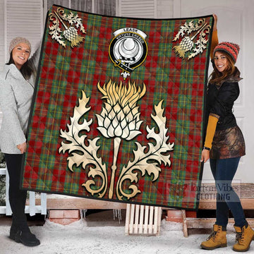 Leask Tartan Quilt with Family Crest and Golden Thistle Style