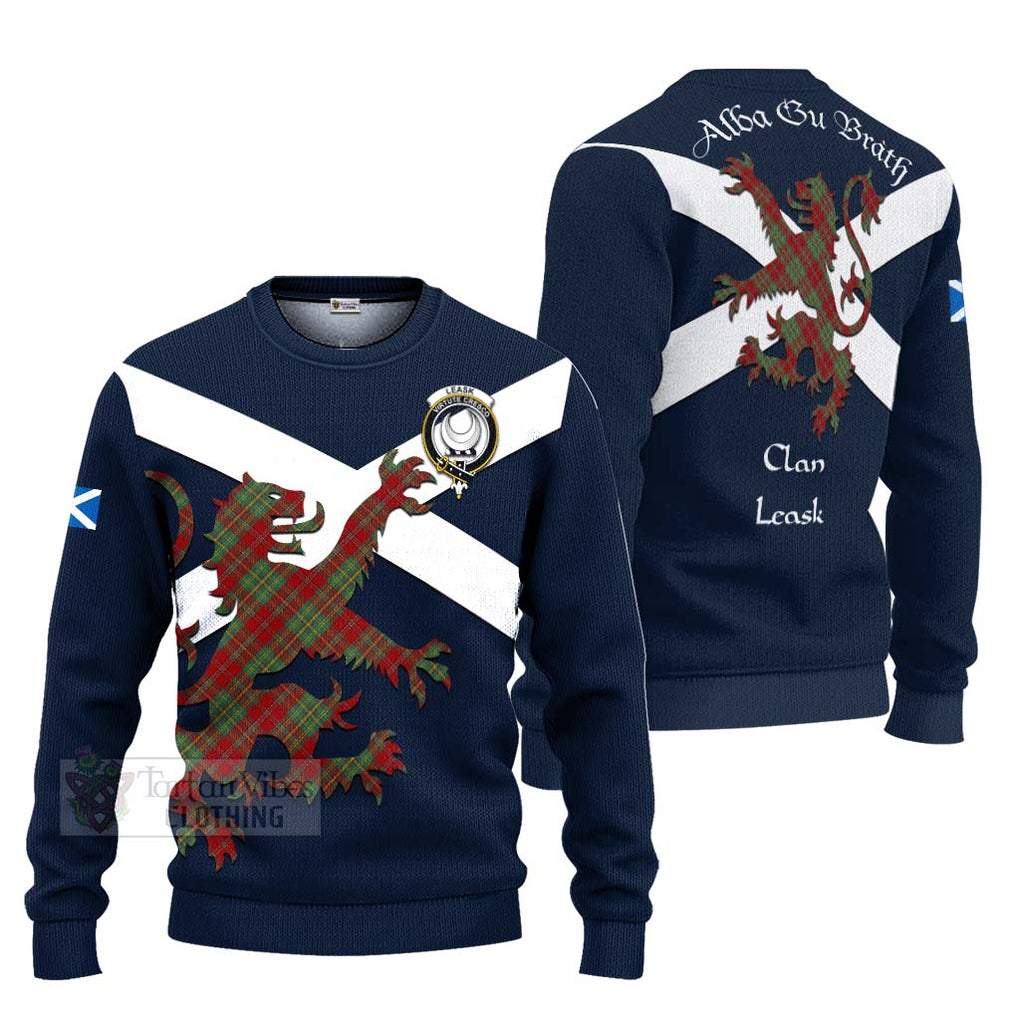 Tartan Vibes Clothing Leask Tartan Lion Rampant Knitted Sweater – Proudly Display Your Heritage with Alba Gu Brath and Clan Name