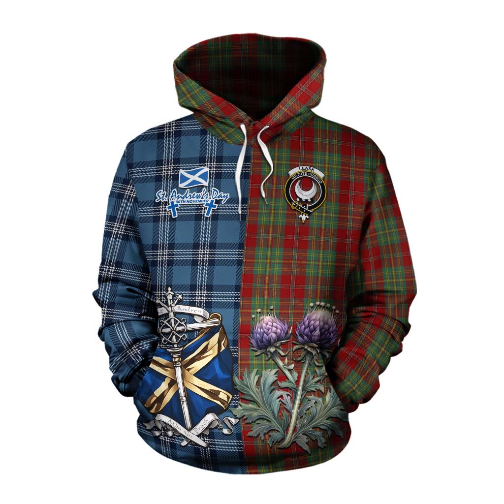 Tartan Vibes Clothing Leask Tartan Cotton Hoodie Happy St. Andrew's Day Half Tartan Style