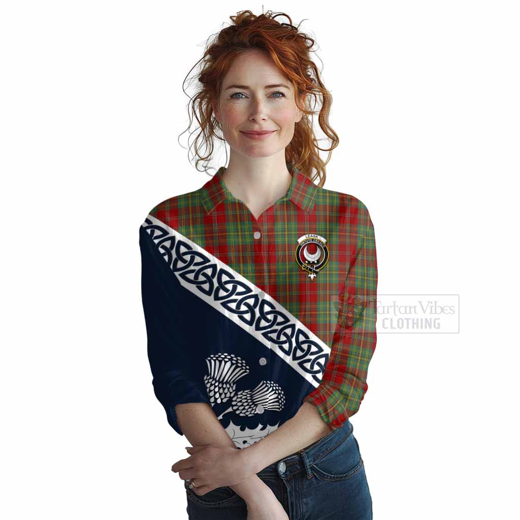 Tartan Vibes Clothing Leask Tartan Women's Casual Shirt Featuring Thistle and Scotland Map