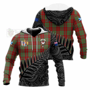 Leask Crest Tartan Knitted Hoodie with New Zealand Silver Fern Half Style