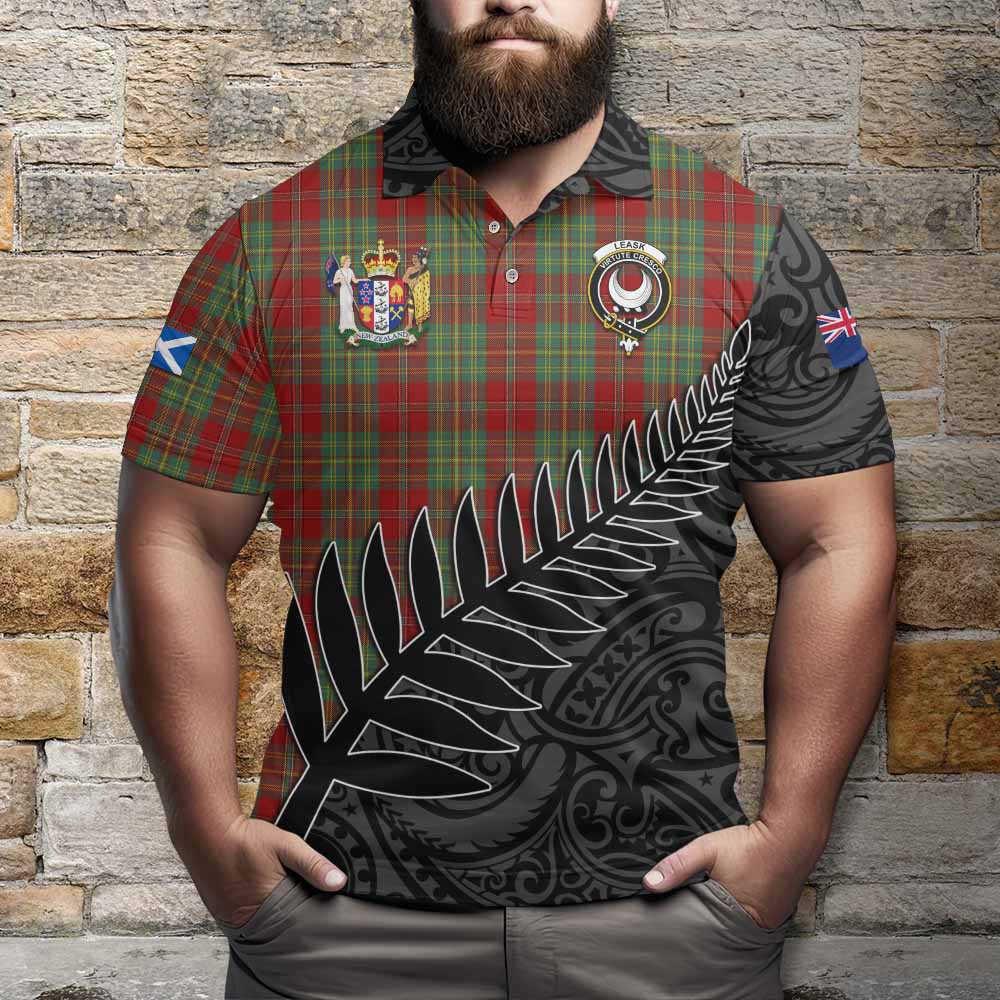 Leask Crest Tartan Polo Shirt with New Zealand Silver Fern Half Style