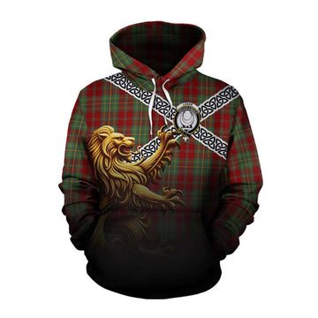Leask Crest Tartan Cotton Hoodie with Golden Lion Emblem Celtic Style Pullover Hoodie XS - Tartan Vibes Clothing