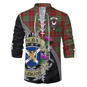Leask Tartan Family Crest Ghillie Kilt Shirt Lion Rampant Royal Thistle Shield Celtic Inspired Men - Tartan Vibes Clothing