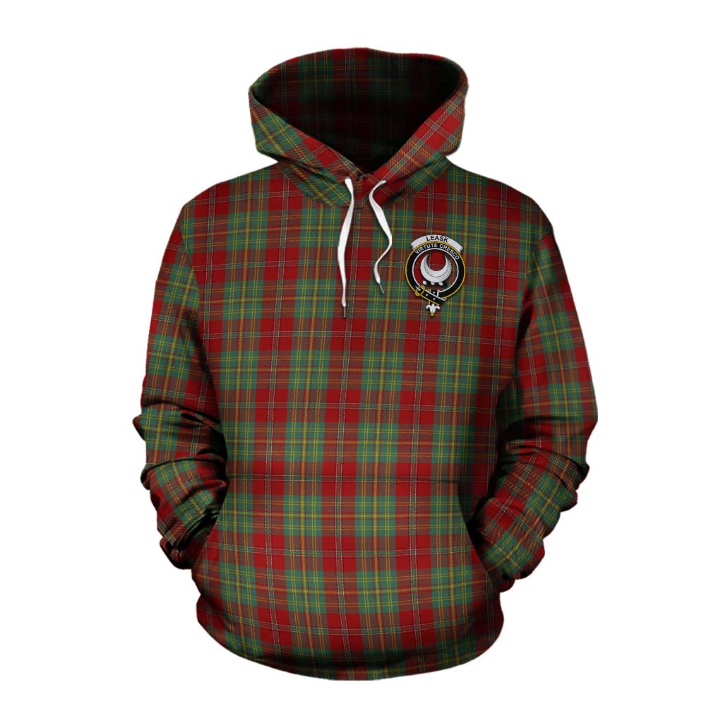 Tartan Vibes Clothing Leask Tartan Cotton Hoodie with Family Crest and Bearded Skull Holding Bottles of Whiskey