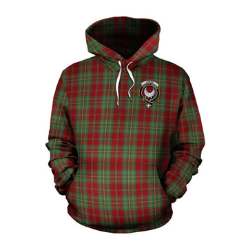 Leask Tartan Cotton Hoodie with Family Crest and Bearded Skull Holding Bottles of Whiskey