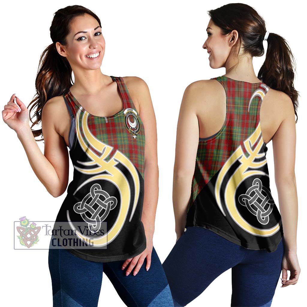 Leask Tartan Women's Racerback Tanks with Family Crest and Celtic Symbol Style 4XL - Tartan Vibes Clothing