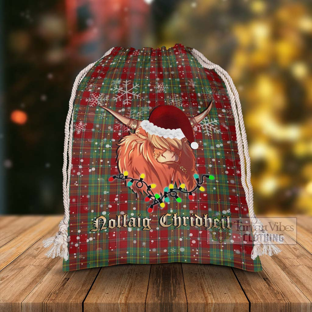 Tartan Vibes Clothing Leask Tartan Christmas Santa's Bag with Highland Cow