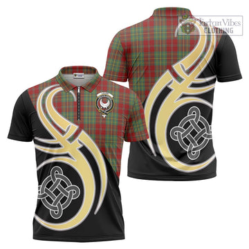 Leask Tartan Zipper Polo Shirt with Family Crest and Celtic Symbol Style