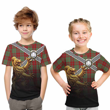Leask Crest Tartan Kid T-Shirt with Golden Lion Emblem Celtic Style Youth XL Size14 - Tartan Vibes Clothing