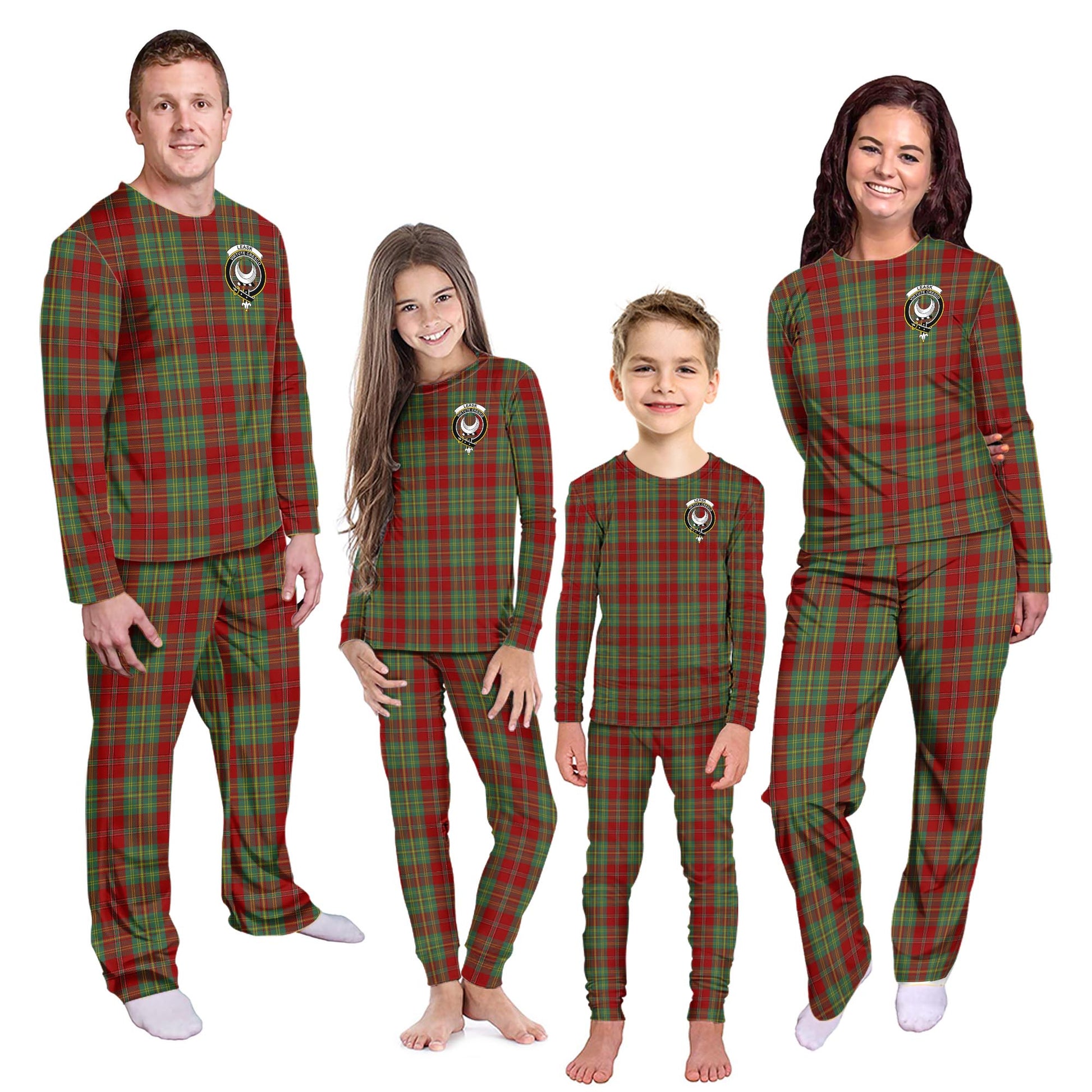 Leask Tartan Pajamas Family Set with Family Crest - Tartanvibesclothing