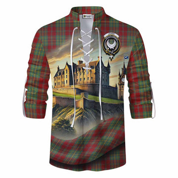 Leask Tartan Family Crest Ghillie Kilt Shirt with Scottish Ancient Castle Style Men - Tartan Vibes Clothing