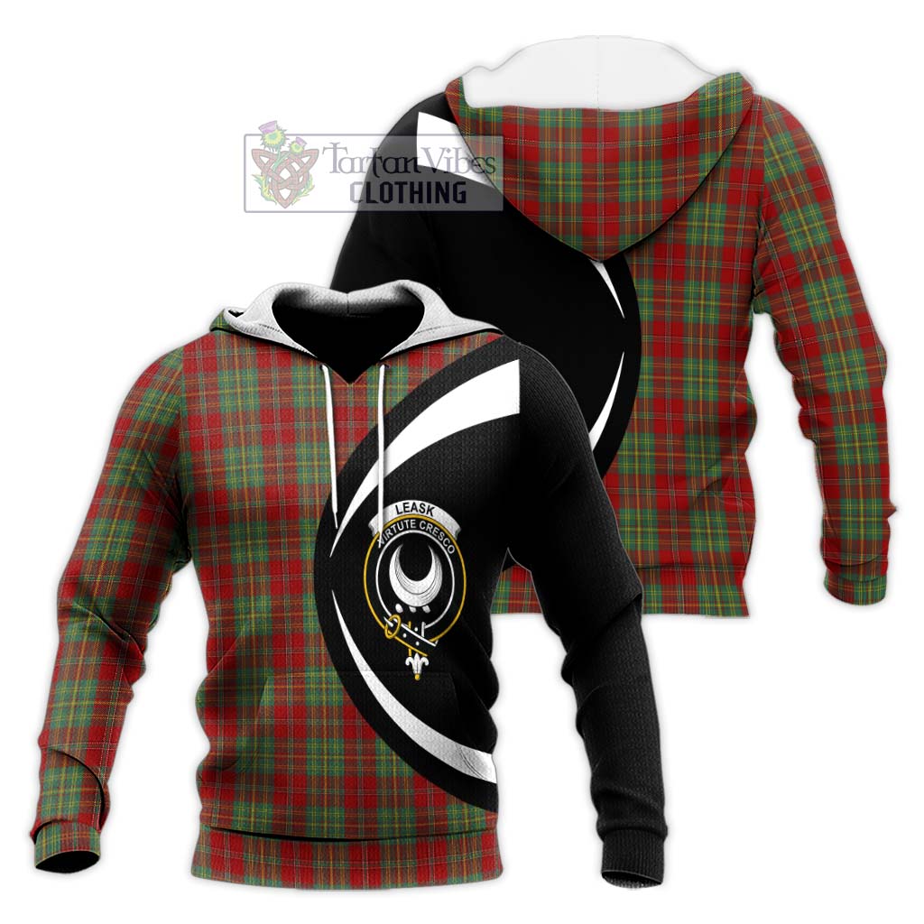 Leask Tartan Knitted Hoodie with Family Crest Circle Style Unisex Knitted Pullover Hoodie - Tartan Vibes Clothing