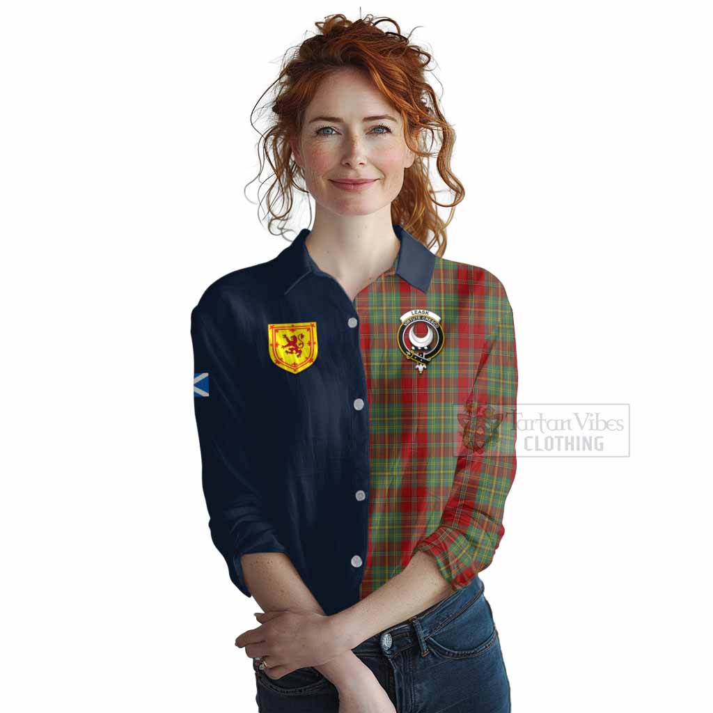 Tartan Vibes Clothing Leask Tartan Women's Casual Shirt Alba with Scottish Lion Royal Arm Half Style