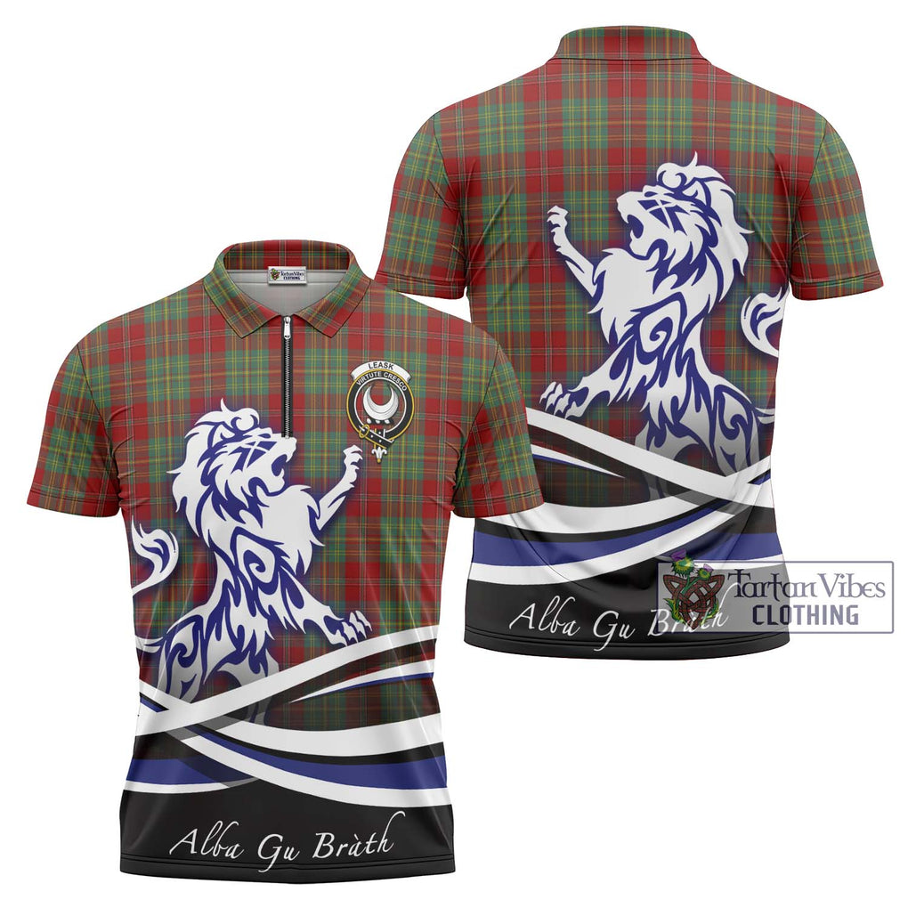 Leask Tartan Zipper Polo Shirt with Alba Gu Brath Regal Lion Emblem Unisex - Tartanvibesclothing Shop