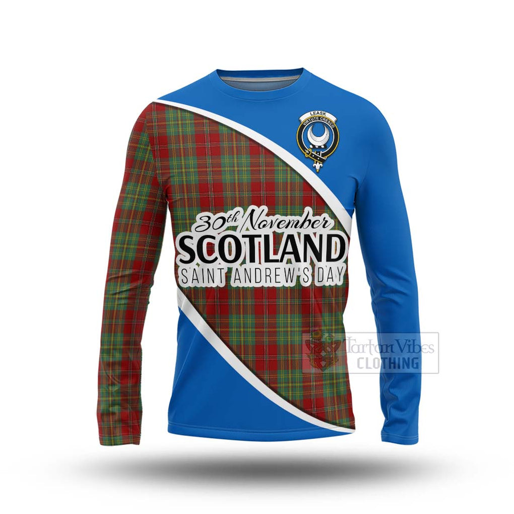 Tartan Vibes Clothing Leask Family Crest Tartan Long Sleeve T-Shirt Celebrate Saint Andrew's Day in Style