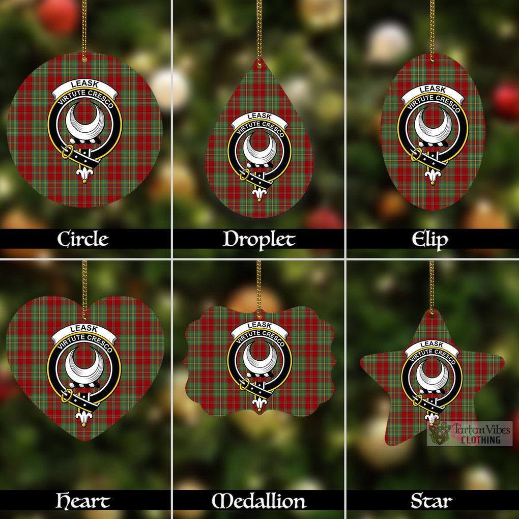 Tartan Vibes Clothing Leask Tartan Christmas Aluminium Ornament with Family Crest