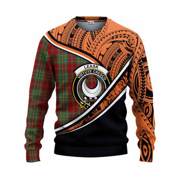 Leask Crest Tartan Knitted Sweater with Polynesian Vibes Style - Orange Version