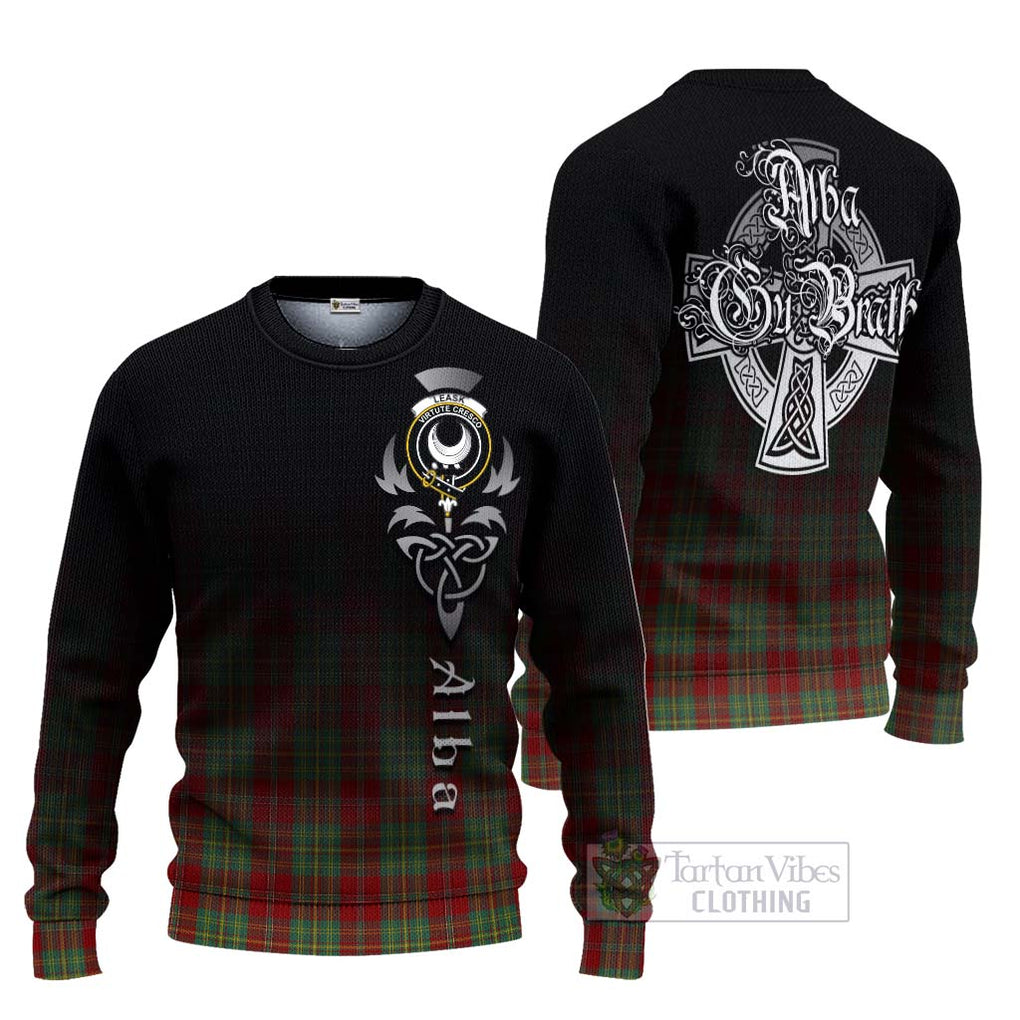 Tartan Vibes Clothing Leask Tartan Knitted Sweater Featuring Alba Gu Brath Family Crest Celtic Inspired