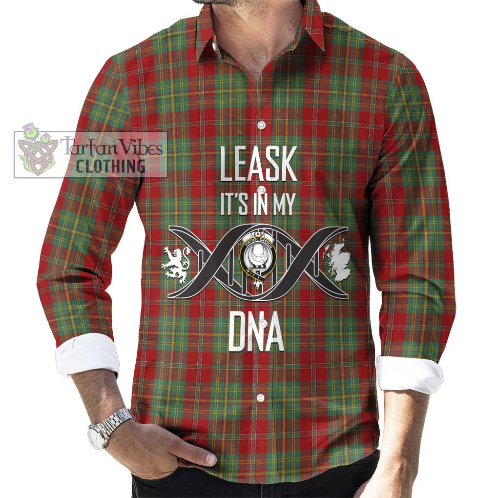 Leask Tartan Long Sleeve Button Shirt with Family Crest DNA In Me Style Men's Shirt S - Tartanvibesclothing Shop