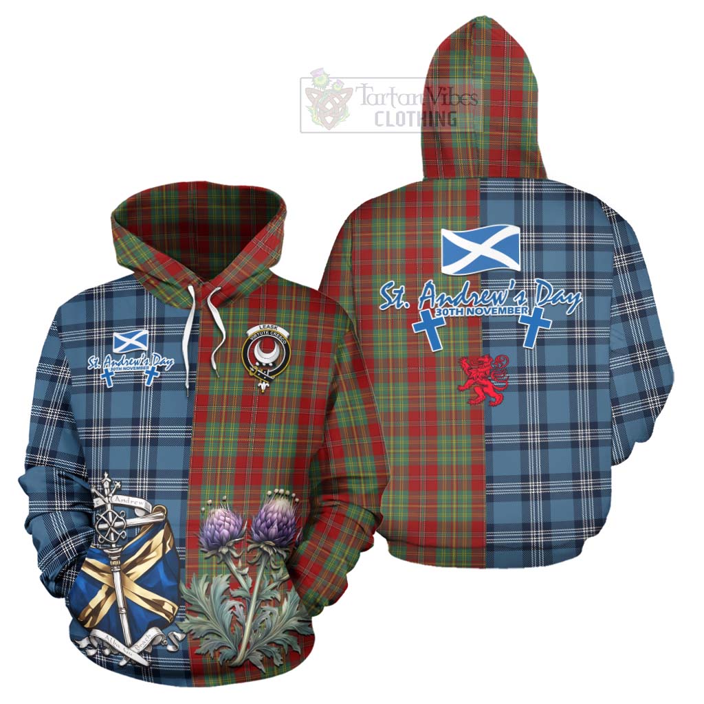 Tartan Vibes Clothing Leask Tartan Hoodie Happy St. Andrew's Day Half Tartan Style