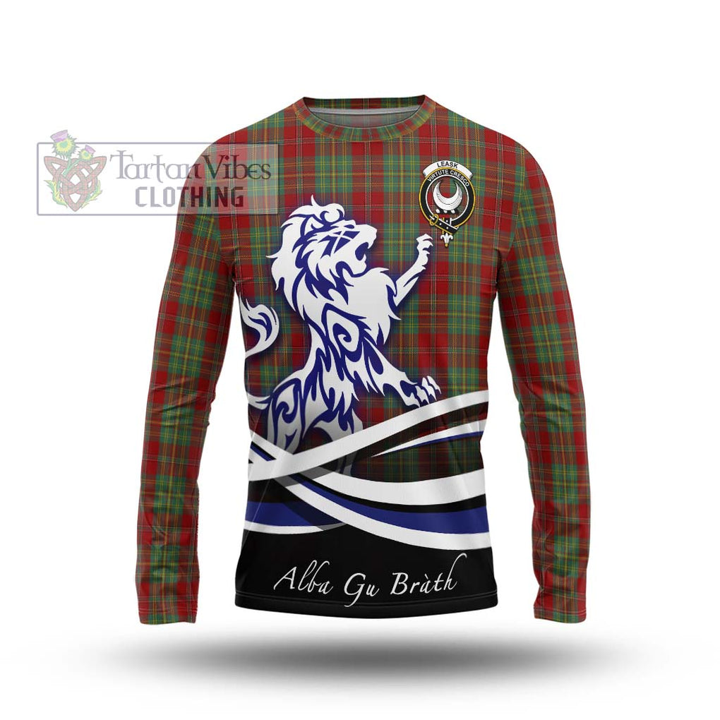 Leask Tartan Long Sleeve T-Shirt with Alba Gu Brath Regal Lion Emblem Unisex - Tartanvibesclothing Shop