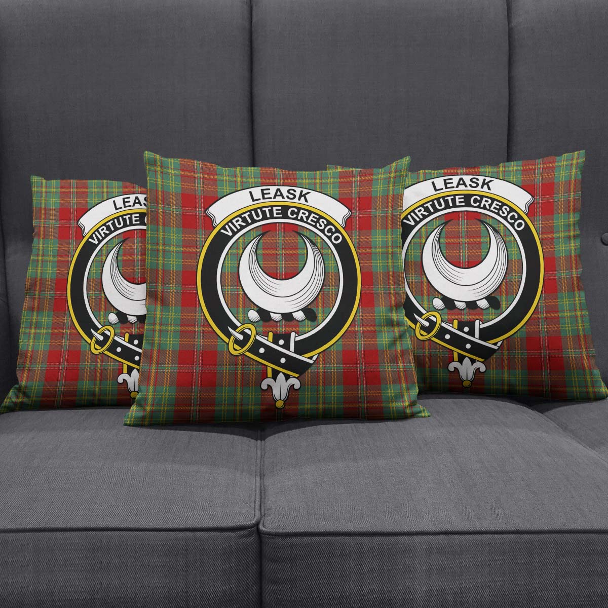 Leask Tartan Pillow Cover with Family Crest Square Pillow Cover - Tartanvibesclothing