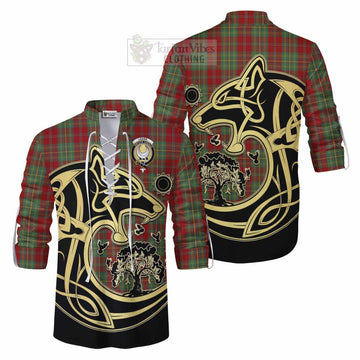 Leask Tartan Ghillie Kilt Shirt with Family Crest Celtic Wolf Style