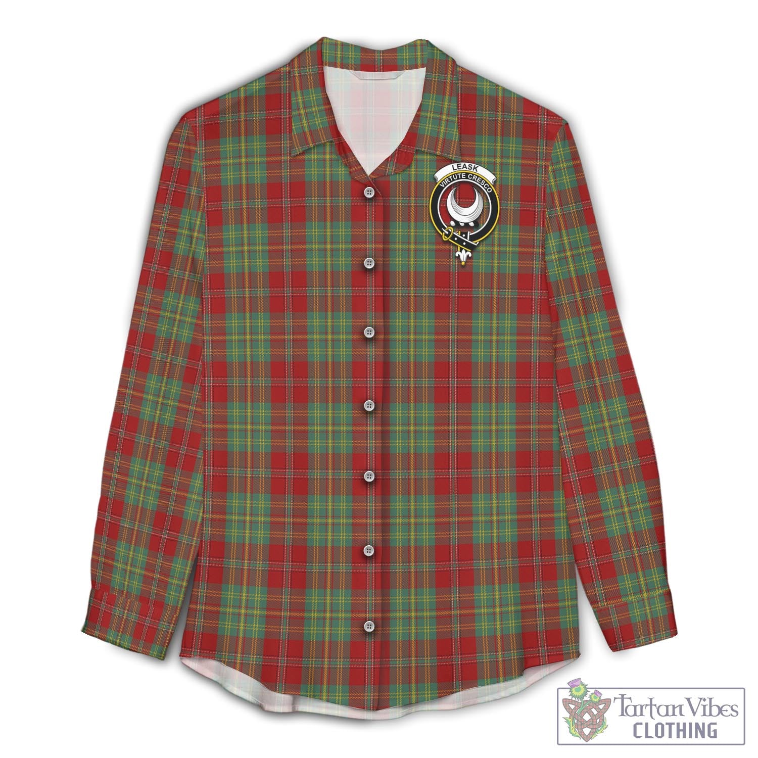 Tartan Vibes Clothing Leask Tartan Womens Casual Shirt with Family Crest