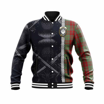 Leask Tartan Baseball Jacket with Family Crest Cross Sword Thistle Celtic Vibes Unisex - Tartan Vibes Clothing