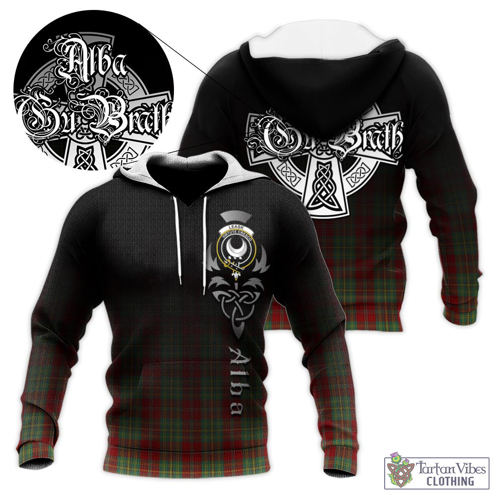 Tartan Vibes Clothing Leask Tartan Knitted Hoodie Featuring Alba Gu Brath Family Crest Celtic Inspired